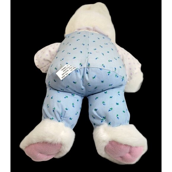 Bunny Rabbit Print Overalls Shirt Plush Stuffed 15" Wired Ears Easter Spring - Picture 6 of 8